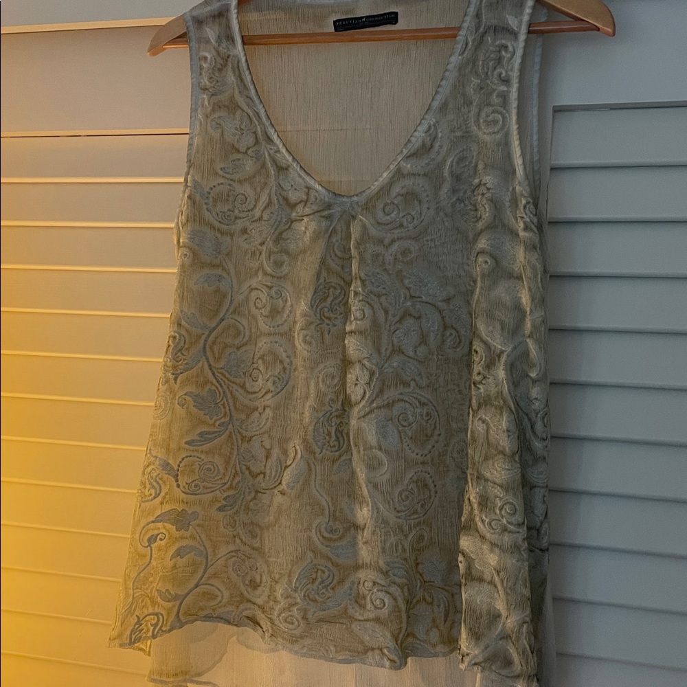 Peruvian Connection Cream Textured Blouse